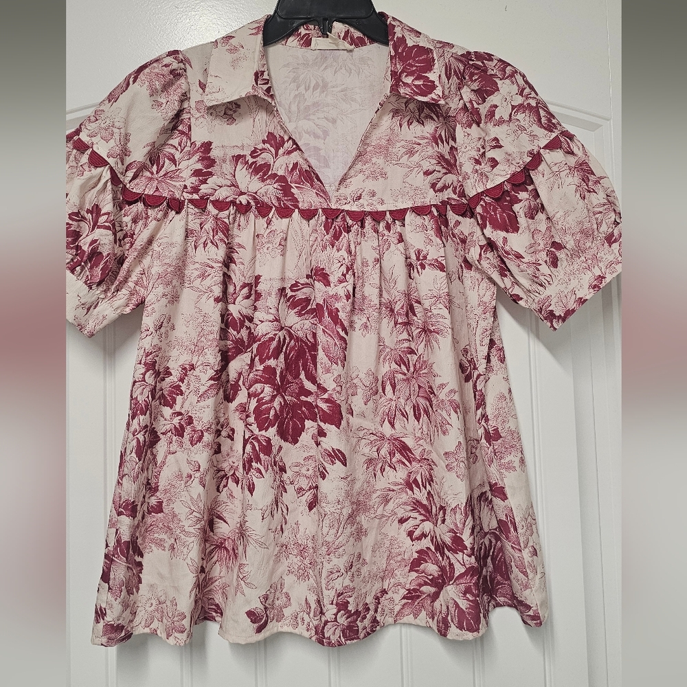 Entro Burgundy Floral Blouse